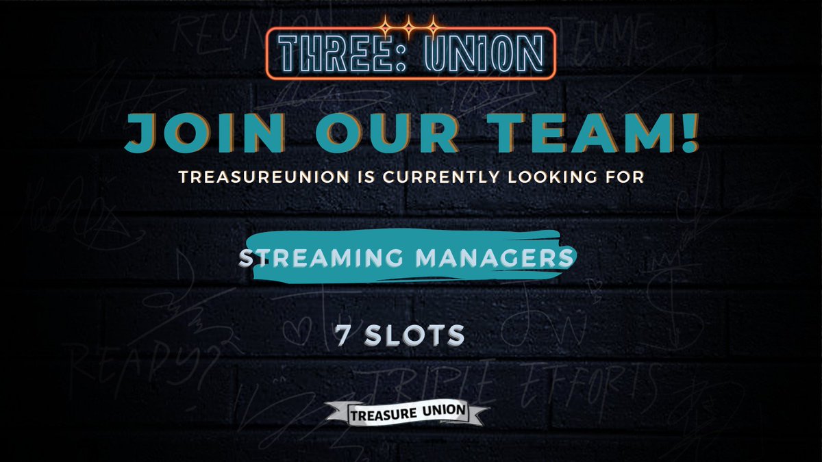 [  ] 𝐖𝐄’𝐑𝐄 𝐇𝐈𝐑𝐈𝐍𝐆!Help strengthen streaming teams on different Korean music streaming platforms for  #TREASURE   by applying as a streaming manager under  @TREASUREunion team! Fill out the form attached.  http://bit.ly/TUSTRM 