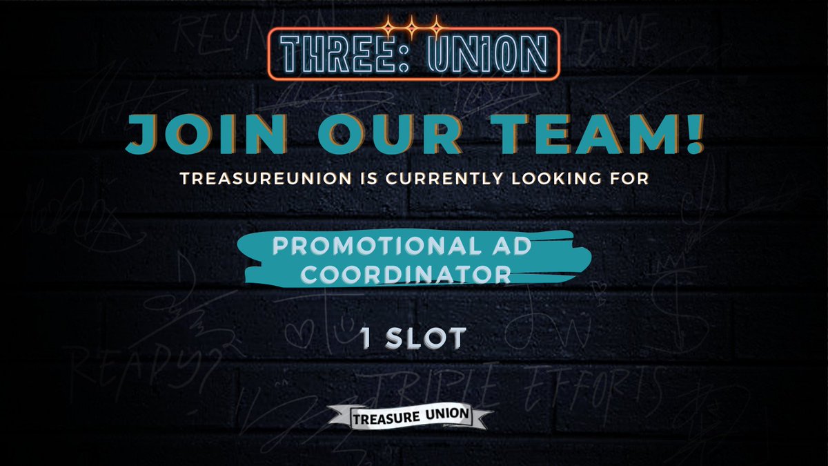 [  ] 𝐖𝐄’𝐑𝐄 𝐇𝐈𝐑𝐈𝐍𝐆!Promote  #TREASURE   the best way possible by applying as a promotional advertisement coordinator responsible of coordinating with advertising agencies and the likes. Click on the link attached to apply!  http://bit.ly/TUADCor 