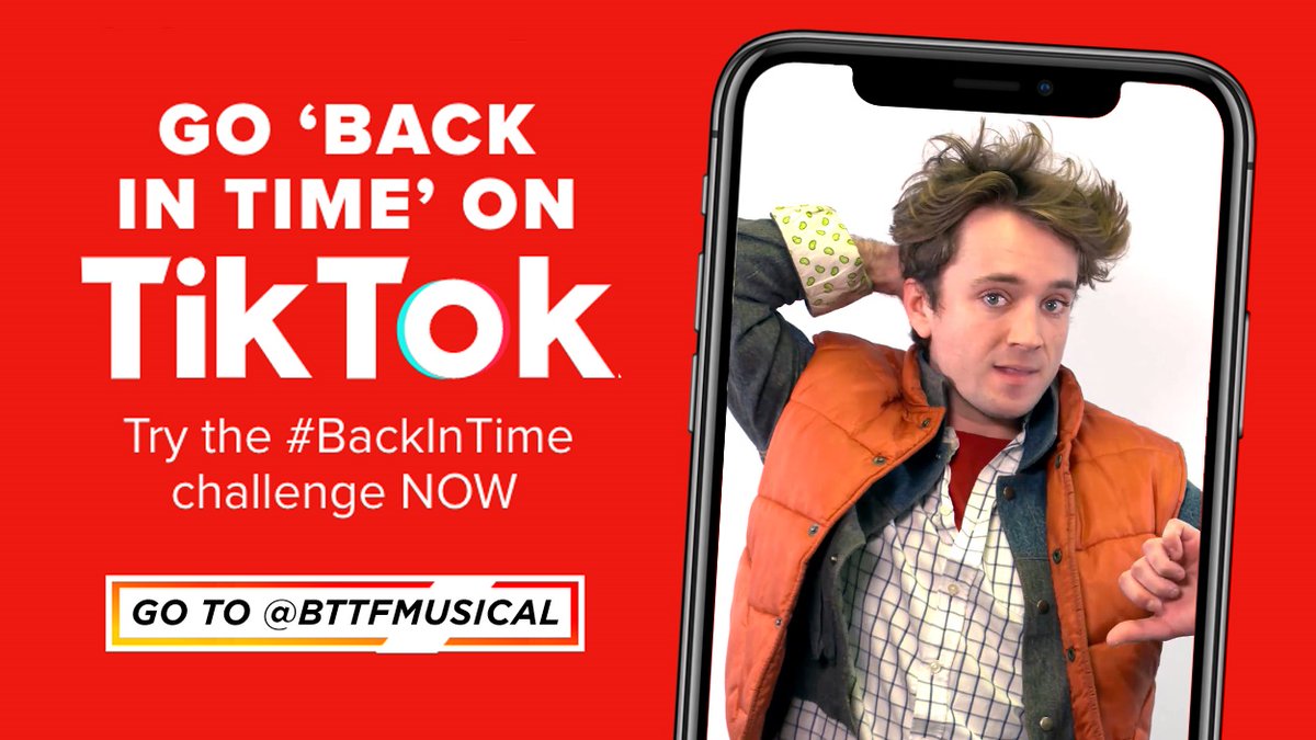 BTTFmusical's tweet photo. ⚡ WE'RE ON TIKTOK: https://t.co/5ywu1bqSzg ⚡

For #BackToTheFutureDay we're challenging YOU to the #BackInTimechallenge! Go to our TikTok to time-travel with @Ollaaaay + @HughColes...AND create your own video with a clip from new single #BackInTime: https://t.co/5ywu1bqSzg 🎙️ https://t.co/AxWoLjssSW