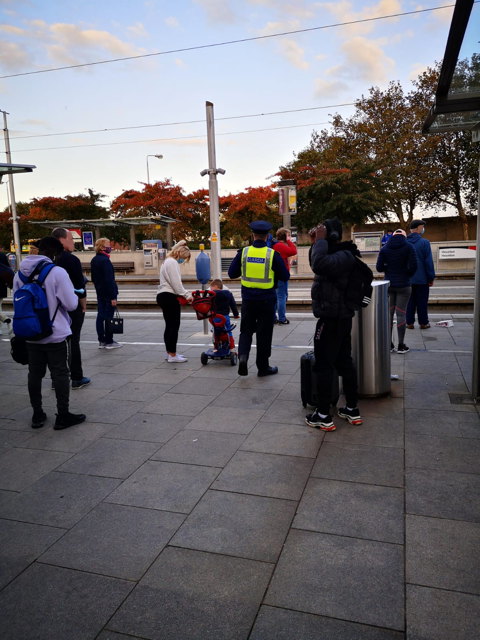 gardainfo's tweet photo. Garda Mikey Ryan and Garda Jack Fogarty from Kilmainham Garda Station were out on patrol in Heuston station and on the Luas to provide crime prevention and to advise the public and staff on Covid-19 safety measures. 
#StaySafe #HoldFirm https://t.co/Yn1lYQICBc