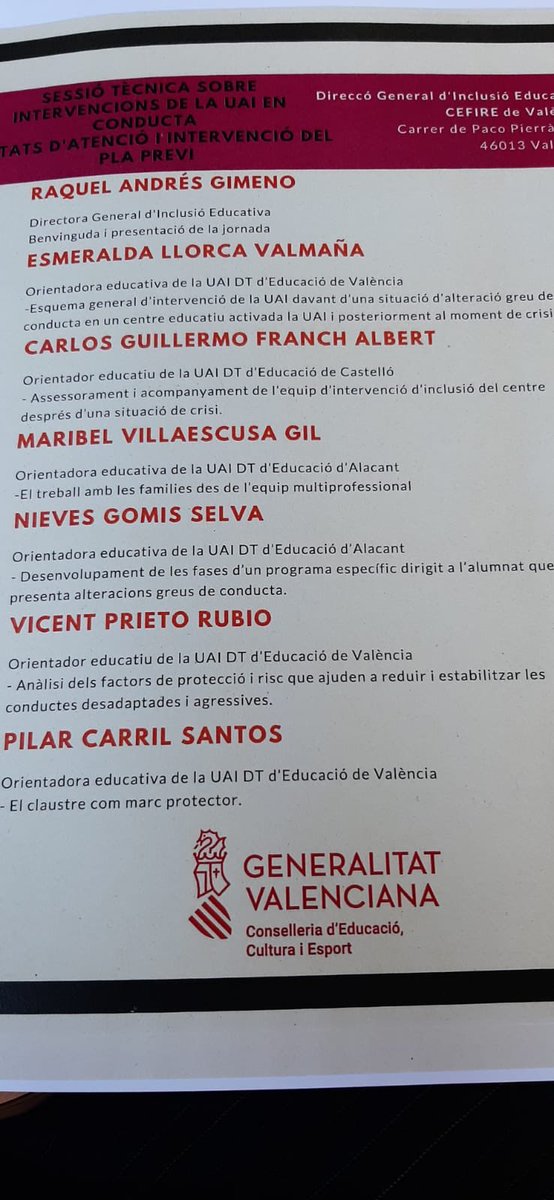 RaquelAnGi's tweet photo. Hui, segona sessió de treball amb les companyes i companys de les UAI. L’abordatge de les alteracions greus de conducta a les aules, una de les nostres prioritats. #alumnat #família #docents #administració #actitud #formació  #acompanyament https://t.co/9oWzrjeH7w