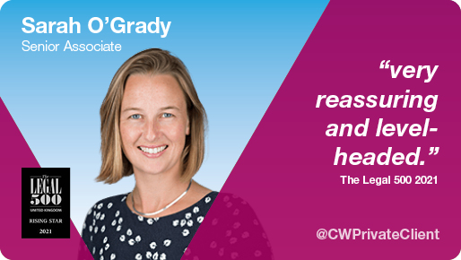 CWPrivateClient's tweet photo. Sarah O’Grady specialises in contentious trusts and probate and is a senior associate in the Commercial and Private Client Litigation team. She is acclaimed as a Rising Star by #Legal500 in its #southwest #contentious trusts and probate category. https://t.co/FMTev04kxh https://t.co/7J0fKsKwxx