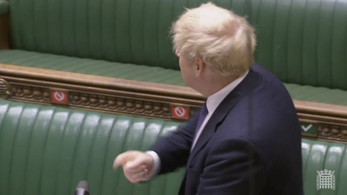Ah SHOUTY Johnson is back. Apparently labour want to turn the lights out or something. He's bumwaffling to his backbenches.