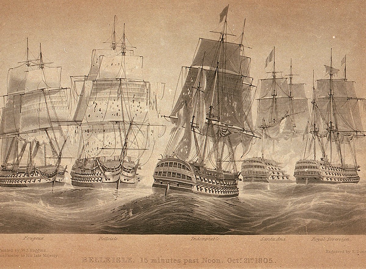  #TrafalgarDay ‘Belleisle’ enters fray close to ‘Royal Sovereign’; fires at the ‘Fougueux’. She's soon under heavy fire and dismasted