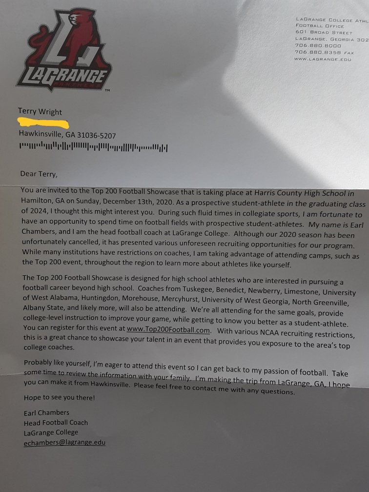 Thanks to <a href="/CoachEChambers/">Earl Chambers</a> for the camp invite. Can't wait to showcase my skills.
<a href="/RecruitGeorgia/">Recruit Georgia</a> <a href="/Rivals/">Rivals</a> <a href="/HawkinsvilleF/">Hawkinsville Football</a> @CoachSchuman @LCFootball18