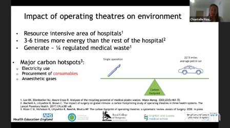 RCSnews's tweet photo. Did you know that one single operation is the equivalent of driving 2,273 miles in a petrol car? @chantelle_rizan speaks about her PhD research &amp; highlights some of the ways the profession can reuse equipment in a safe and #sustainable way.  Are you watching the #FSV2020 event? https://t.co/xWH1wFRdGr
