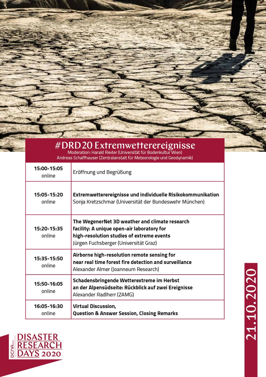 DCNAustria's tweet photo. Don't forget to join today's #DRD20 session about #extremeweatherevents at 3 pm CET. If not done yet register via https://t.co/VBYRQ2IZa9. For example, learn about the WegenerNet 3D research facility by @UniGraz and "destructive weather extremes" by @ZAMG_AT. https://t.co/a5fEKbm5Rn