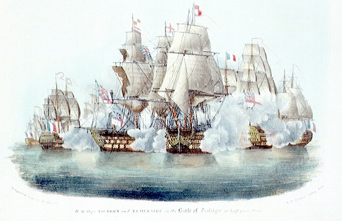  #TrafalgarDay 'Victory' is also under heavy fire: she loses mizzen topmast and her wheel is shot away. She has to be steered from her tiller below decks