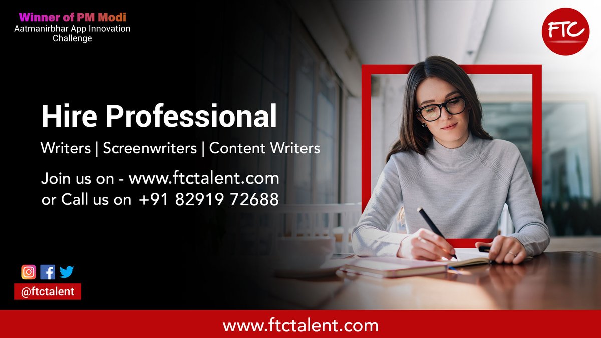 Looking to #Hire #Screenwriters #contentwriters #creativewriters for #Digital platforms #Films #webseries et al

YOUR SEARCH ENDS HERE!

Hire Best Professional Talents Globally with #Creative #minds & fresh #concepts

Join us on ftctalent.com
Call on - 8291972688