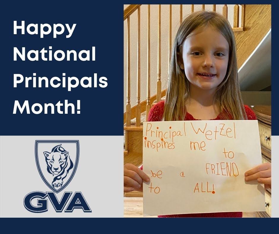 GVA_NG's tweet photo. Keep your great messages coming for Principal Wetzel! Send your pictures to socialmedia@gvaschools.org and be entered to win some GVA swag! #ThankaPrincipal #NationalPrincipalsMonth https://t.co/XHnyzMDZec