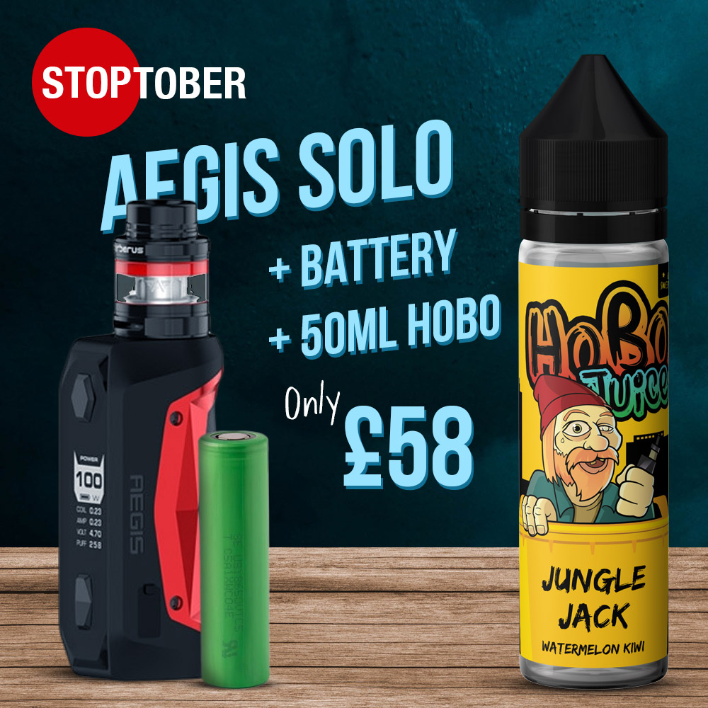 🎙️ The Aegis Solo kit is monster cloud chaser. Get yours during Stoptober and we'll include a battery and free 50ml Hobo Juice for only £58.

🛒 Get yours in store or online at juiceshop.co.uk

#vaping #vapenation #ukvapers #handcheck #eliquid #geekvape #stoptober #sale
