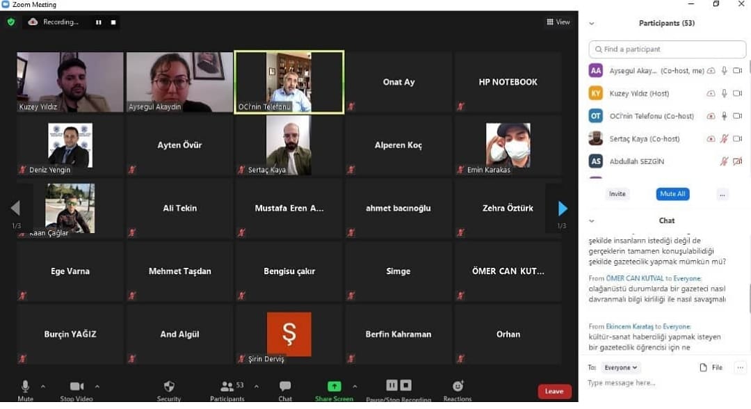 Gazetecilik Bölümü tarafından gerçekleştirilen webinar serisinin kulübümüzle ortak olan ilk etkinliğinde konuğumuz usta gazeteci ve televizyoncu Oğuz HAKSEVER oldu. Kendisi mesleki deneyimlerini öğrencilerimizle paylaştı.