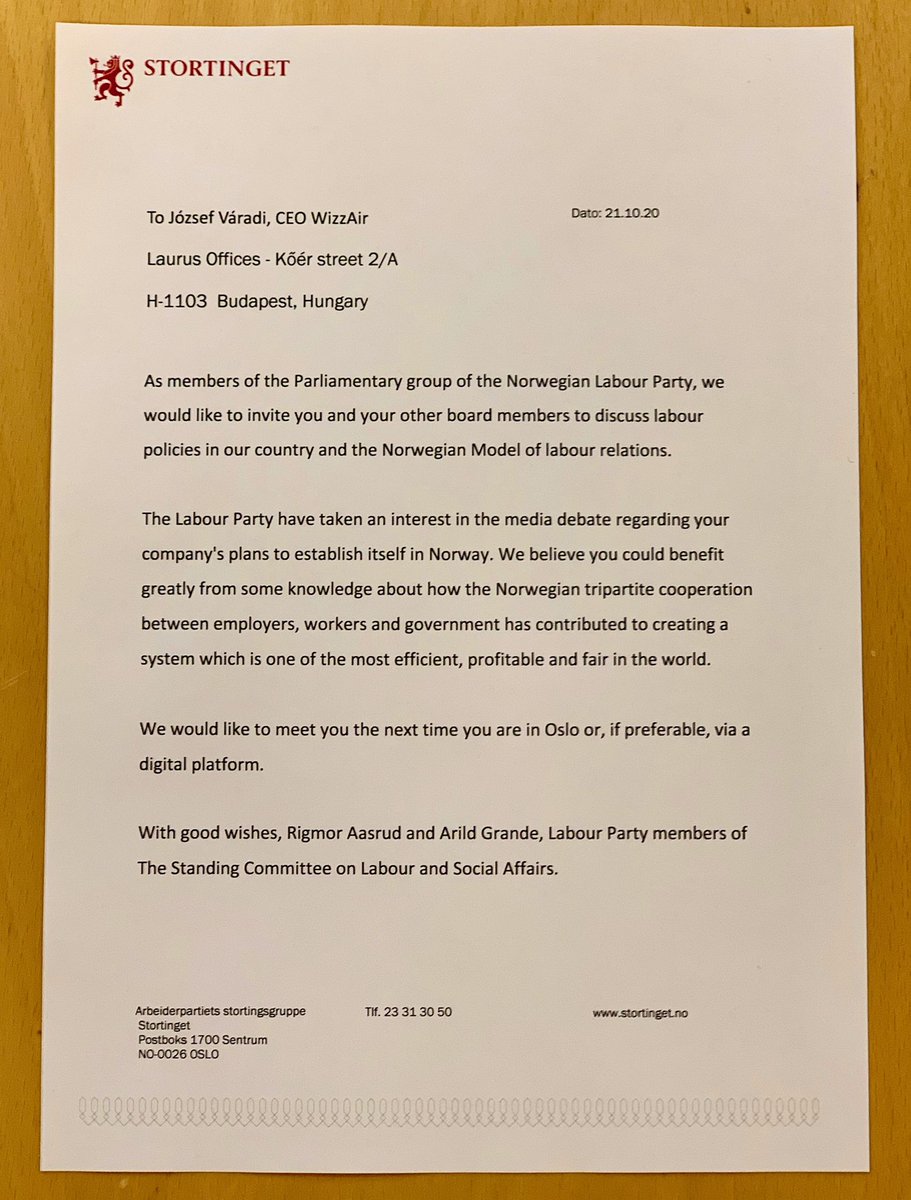 Håper sjefen i <a href="/wizzair/">Wizz Air</a> <a href="/jozsefjvaradi/">Jozsef Varadi</a> takker ja til invitasjonen vår om et møte. Tror de kunne nyt godt av litt kunnskap om norsk arbeidsliv / We hope Wizz Air will say yes to our invitation for a meeting. I think they could benefit from some knowledge about Norwegian.