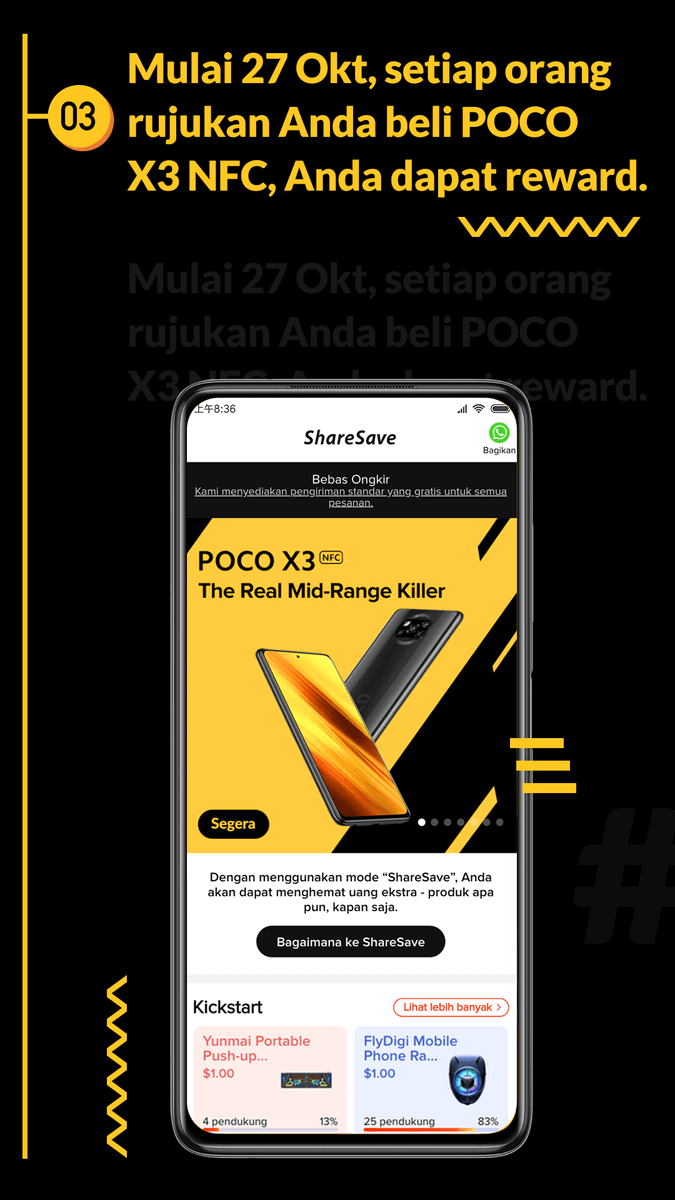ShareSavebyMi's tweet photo. Bersiaplah sepenuhnya bersama ShareSave
* Mulai 15 Oktober
1. Install aplikasi dan dapatkan tautan unik
2. Undang teman untuk install ShareSave melalui link Anda
* Mulai 27 Oktober
3. Mulai 27 Okt, setiap orang rujukan Anda beli POCO X3 NFC, Anda dapat reward.
#POCOcult https://t.co/5bnByhtnmz
