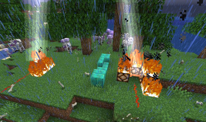 Minecraft 新ブロックの Lightning Rod 避雷針 は雷に打たれた時レッドストーン信号を出力するようだ またスケルトンホースのスポーンも確認された まいんくらふとにっき