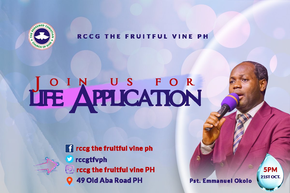rccgtfvph's tweet image. #LifeApplication 
Join us live on Facebook for Life Application on 21st  Oct by 5pm. God less you.
