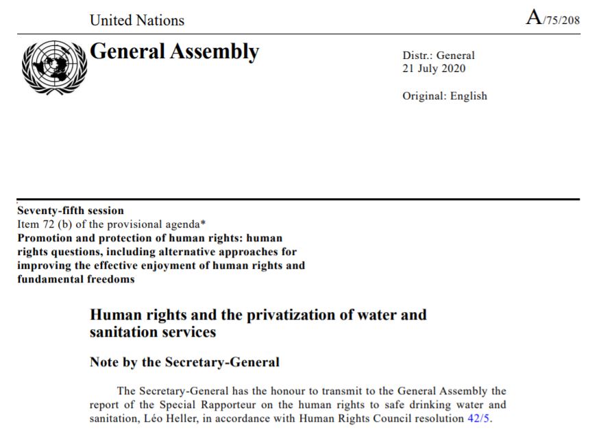 Right2CityGP's tweet image. At 3pm ET @SRWatSan presents his report on the risks of privatization of water &amp;amp; sanitation
✖️Not using all resources
✖️Deteriorating services
✖️Lack of affordability, sustainability &amp;amp; accountability

#RightToTheCity &amp;amp; #SocialFunction against speculation!