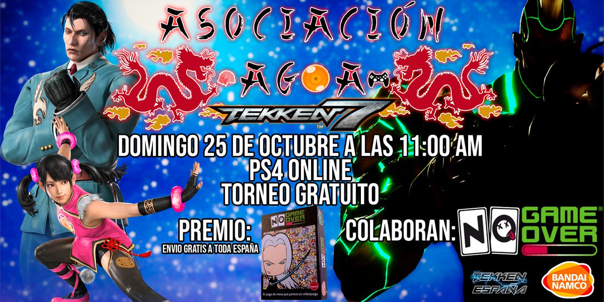 Y para todos aquellos que estais en PS4 y no tenéis nada que hacer el Domingo, <a href="/AsoAGOA/">Asociación de Amigos Gamers & Otakus del Aljarafe</a> tienen un torneo para vosotros!!

⏰Domingo 11:00 AM
🔓Gratuito
📩Inscripción: docs.google.com/forms/d/e/1FAI…
📄Bases: asoagoa.wordpress.com
🏆Premio: nogameover.es/Juegos-de-mesa…