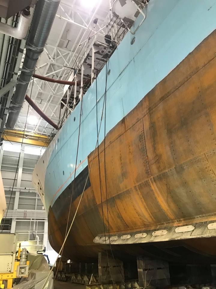 HMCSSACKVILLE1's tweet photo. A close look at some of the recently installed hull plating that replaces some of the areas worst affected by corrosion. This work is critical to maintaining the integrity of our hull. Photos courtesy of #ThePaintLocker on Facebook. https://t.co/OMwUwrhaiU