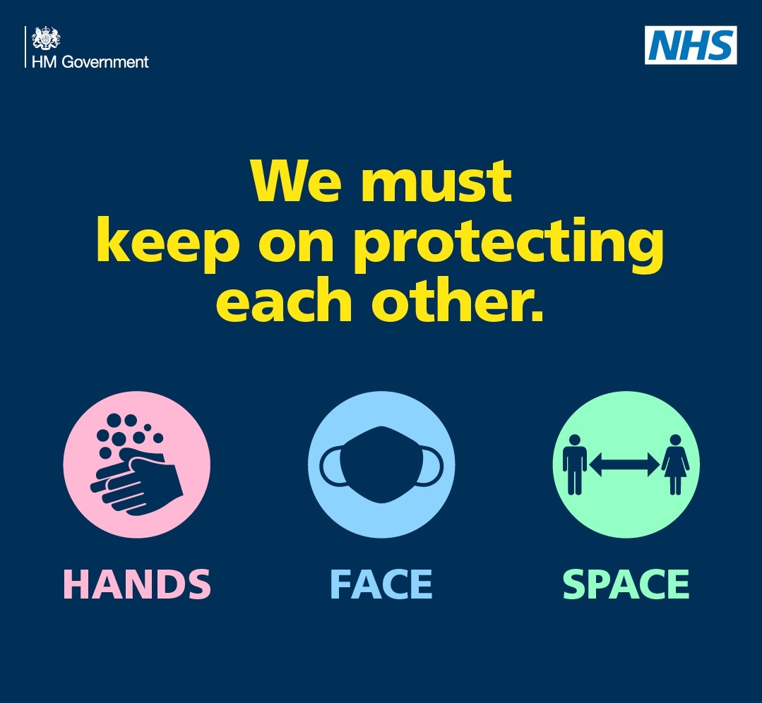 We all have a responsibility to stop the spread of #coronavirus and keep others safe.

✋Wash your hands regularly for 20 seconds

😷 Wear a face covering over your mouth and nose in indoor settings and on public transport

↔ Make space from people you don’t live with