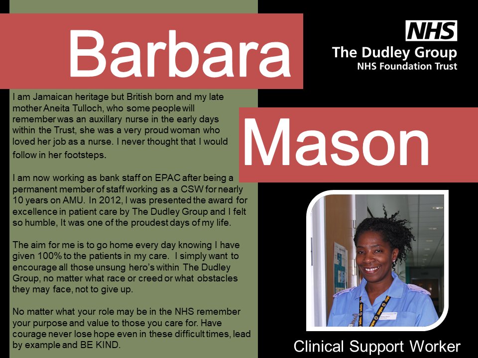 As we continue to mark #BlackHistoryMonth everyone say hello to Barbara 👋 

She worked as a CSW for over 10 years at the Trust and continues to work on our bank on our Bank.

She has told us the lovely story as to why she started her career in the NHS... FULL STORY on the hub!