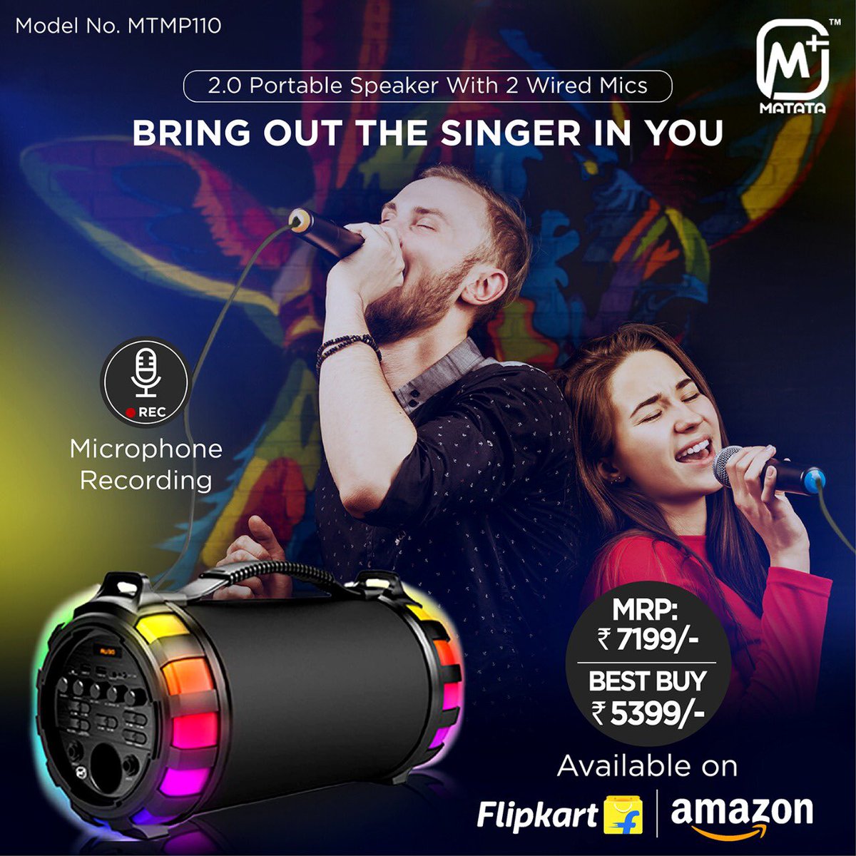 MatataIndia_Off's tweet photo. Here comes MTMP110 - 2.0 portable speaker with 15W Sound, 2 wired #Karaoke Mics &amp; one touch microphone recording. Buy now on Amazon - https://t.co/OQUiAiPJ8l or Flipkart - https://t.co/Cp97Dr31W4 #TheMatataWay https://t.co/Wt2JerR7Ao