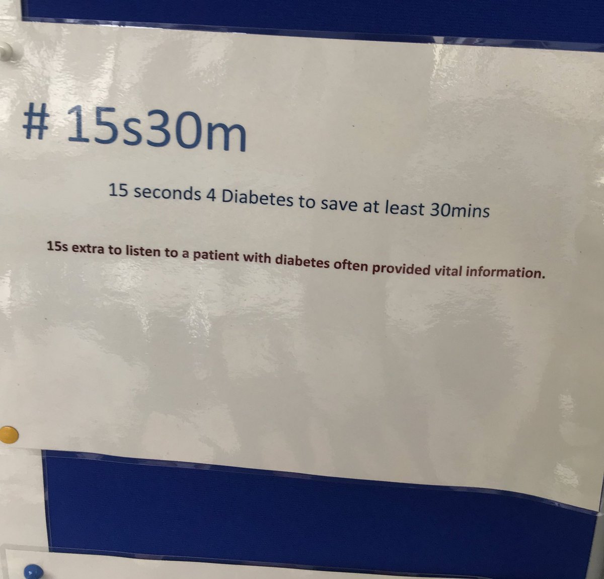 Great to see our diabetes team using <a href="/15s30m/">15 seconds 30 minutes 💙</a> to promote simple ways to improve care for our patients with diabetes! #exceptionalpeopleoutstandingcare #mtw #joyinwork