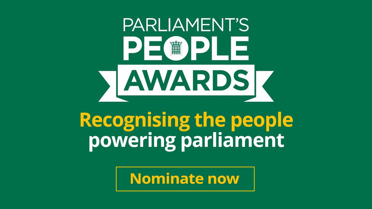 🏆Do you know a colleague or team that deserves recognition for their work!?

All MPs &amp; Peers, staff from parliamentary &amp; constituency offices, &amp; those employed by <a href="/HouseofCommons/">UK House of Commons</a> , <a href="/UKHouseofLords/">House of Lords</a> &amp; <a href="/ParliDigital/">Parliamentary Digital Service</a> can nominate in the #ParliPeopleAwards

💻 parliamentspeopleawards.com