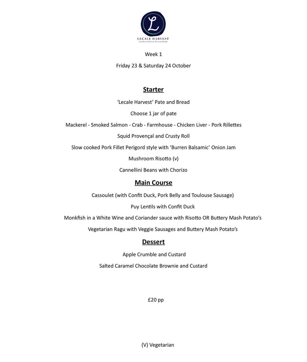 Lecale Harvest, who specialise in artisan seafood &amp; meat products, are offering a three course meal on Friday &amp; Saturday nights, with free delivery within 10 miles of B'hinch.

Details on how to order from <a href="/LecaleHarvest/">Lecale Harvest</a> are on Facebook - facebook.com/lecaleharvest/

#SupportLocal