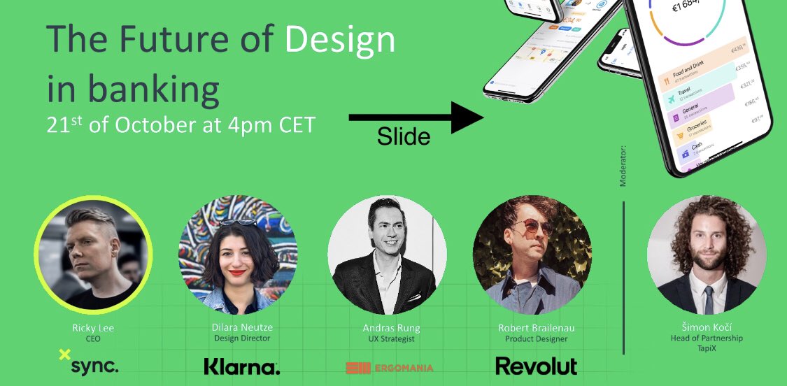 Don’t miss out later today. I will be speaking on behalf of @Sync_Money with other top designers of the industry <a href="/Klarna/">Klarna</a> /<a href="/RevolutApp/">Revolut</a> / <a href="/rungandras/">dr András Rung</a> (Ergomania) 

We will discuss about design, brand... and many more things 😎

Sign up here:  lnkd.in/dAvaY5x