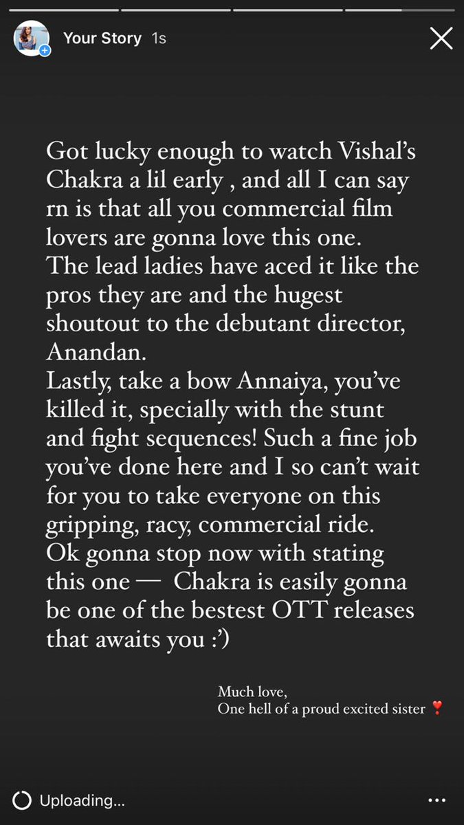 Manikan47994605's tweet photo. Feeling positive by getting good feedback
Here's another one from an excited sister
"#Chakra is easily gonna be one of the best OTT releases that awaits you"
@VishalKOfficial @AnandanMS15 @ShraddhaSrinath @ReginaCassandra @thisisysr @VffVishal @HariKr_official @VISHAL_SFC https://t.co/5XLXppvcUv