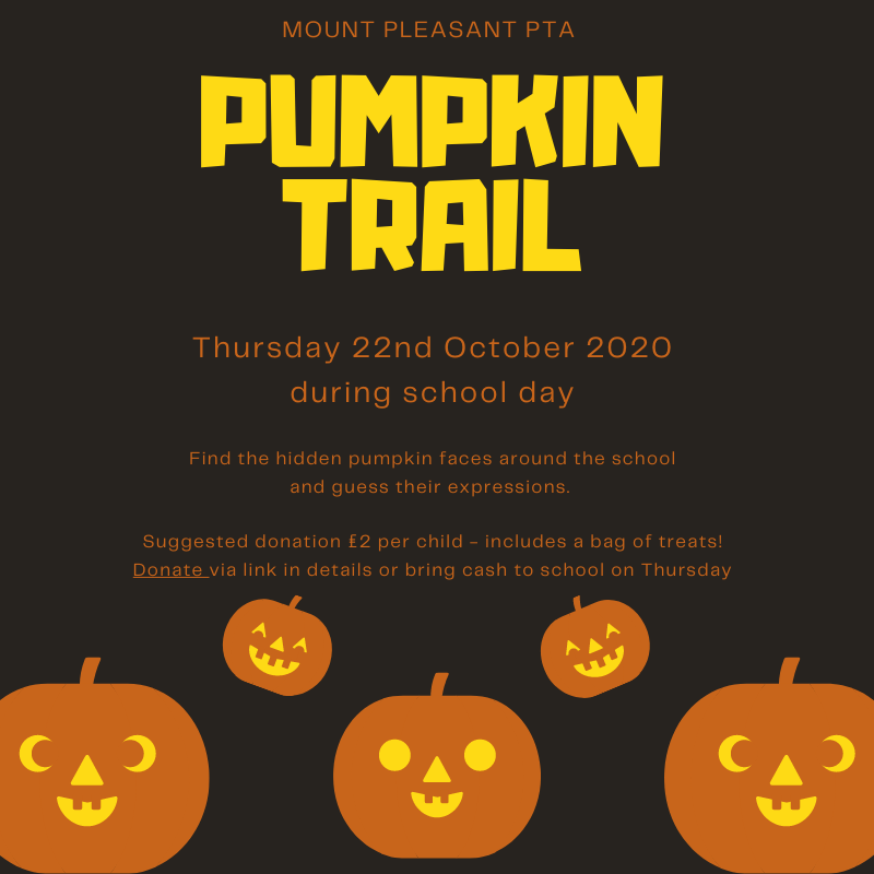 PTA pumpkin trail tomorrow at school!  Donate here: tinyurl.com/yxwtt2jp