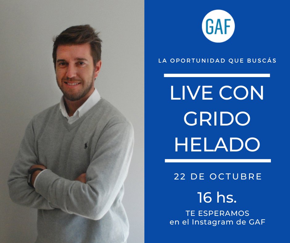 guiagaf's tweet photo. 🔍La oportunidad que buscás

📅 Te esperamos el jueves 22 de Octubre a las 16:00 hs para hacer un nuevo vivo por instagram!
https://t.co/QMJnLa40oA

‼️ Roberto Russo, editor de #GAF estará charlando junto a 
Federico Moreno, Líder de Aperturas de #GridoHelado https://t.co/yDTPAvctVK