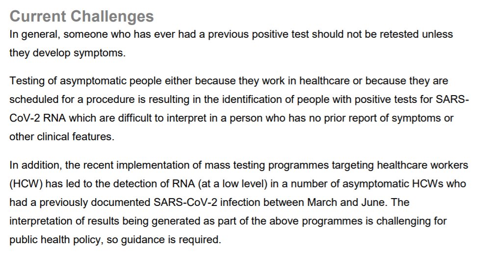 they develop symptoms”This is to cut down on the no of FPs being reported.The HSE then validate the widely held belief that individual cases are being counted multiple times:“the recent implementation of mass testing programmes… …has led to the detection of RNA...