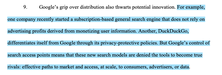 Here I think the DoJ is really stretching credulity. Does anyone believe that if a paid-for search engine was the default on people's phones, it would be that much more successful?