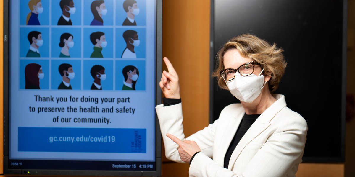 GC_CUNY's tweet photo. .@PresGarrell leads by example and wears a mask to protect our community. Take the #MaskUpCUNY challenge and share a photo of you in your mask #WeTheGC @CUNY https://t.co/C1WzDyVZsk