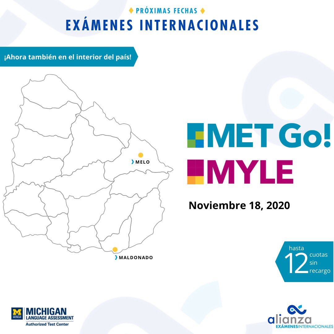 alianzaeduuy's tweet photo. Olvidate de tener que 🚙🚐 trasladarte a Montevideo, rendí los exámenes de @MichiganTests en el interior del país ¡y hasta en 1️⃣2️⃣ cuotas sin recargo! Por consultas: informacion@alianza.edu.uy #ProveYourEnglish https://t.co/zsGWAW5vyc