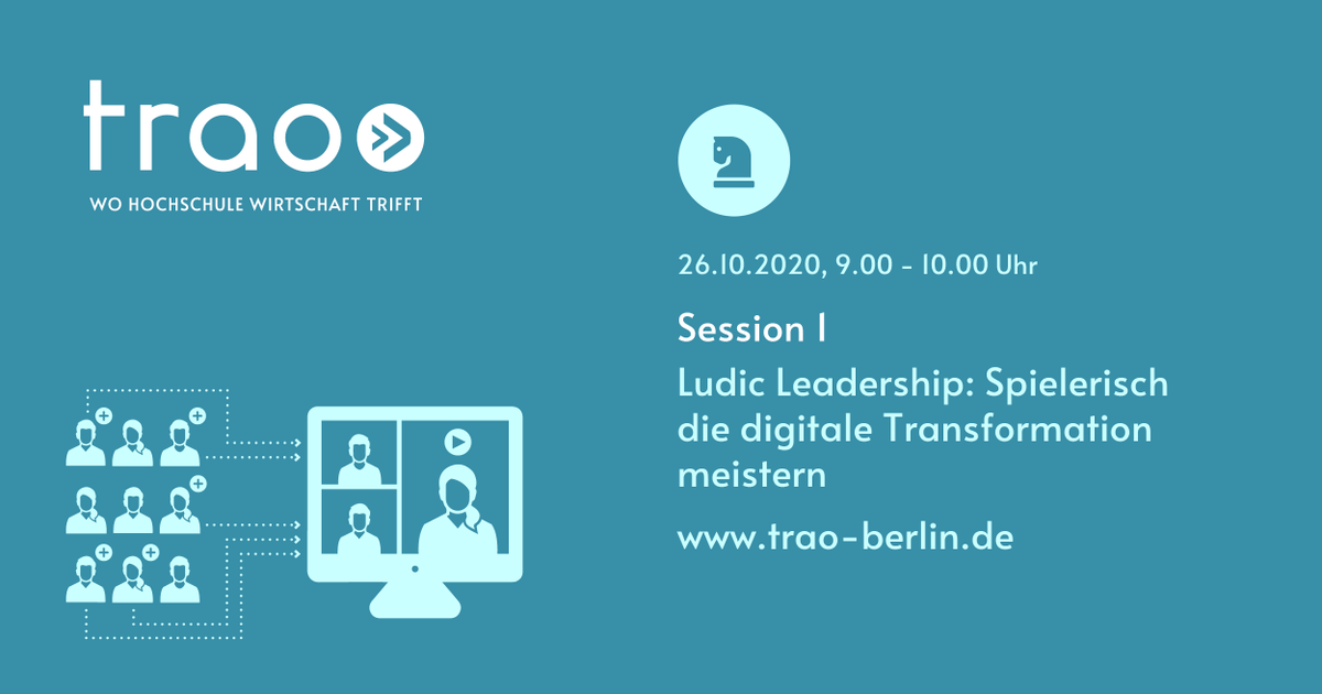 trao - wo Hochschule Wirtschaft trifft (@bit6b) on Twitter photo Mit der Eröffnungs-Session "Ludic Leadership" v. Prof. Dr. Avo Schönbohm (<a href="/HWR_Berlin/">HWR Berlin</a>) am Montag, 26.11. um 9.00 Uhr, spielen wir uns in die #trao.week ein. Es folgen Session zu #changemanagement & #digitaleökosysteme. 👉trao-berlin.de
#TransferWeek mit <a href="/BerlinPartner/">Berlin Partner</a> Mit der Eröffnungs-Session "Ludic Leadership" v. Prof. Dr. Avo Schönbohm (<a href="/HWR_Berlin/">HWR Berlin</a>) am Montag, 26.11. um 9.00 Uhr, spielen wir uns in die #trao.week ein. Es folgen Session zu #changemanagement & #digitaleökosysteme. 👉trao-berlin.de
#TransferWeek mit <a href="/BerlinPartner/">Berlin Partner</a>
