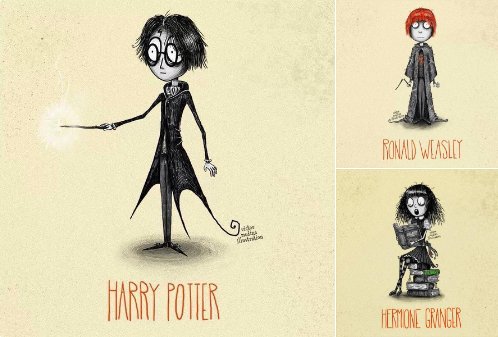 Harry Potter, Ronald Weasley and Hermione Granger by Tim Burton.