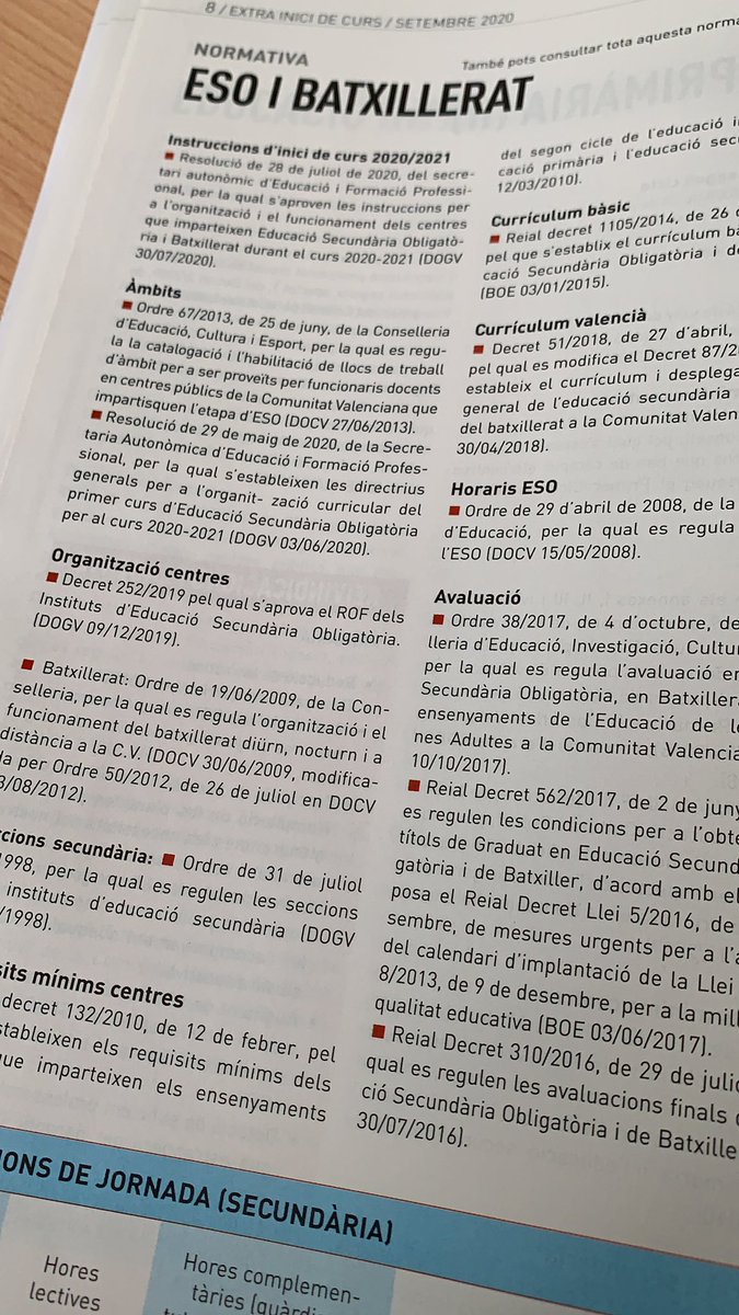 Hui a <a href="/complementsUV/">complements</a> repassarem la normativa d’ESO i Batxillerat, FPA i EOI.