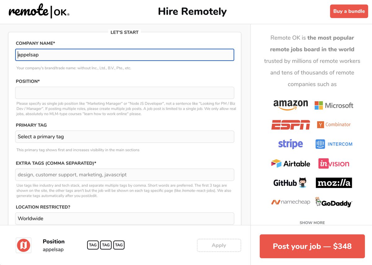 So I took the  http://remoteok.io/hire-remotely  page because I know it actually sells
