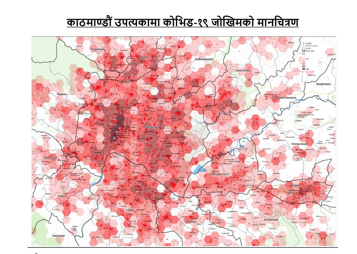 Bish_Bhandari's tweet photo. Appreciation tweet: COVID-19 Nepal.
This is an exemplary work by CCMC Team. Risk Distribution of Active cases in Kathmandu Valley. 
One suggestion would be Risk Stratification based on Population Density (adjusted by applicable number)with Low-High scores. @neopane_arun https://t.co/DrYuou8N0W