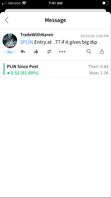 TradewithNaren's tweet photo. $PLIN Almost 120% Run from the dip .77 https://t.co/f5nWrK73uA