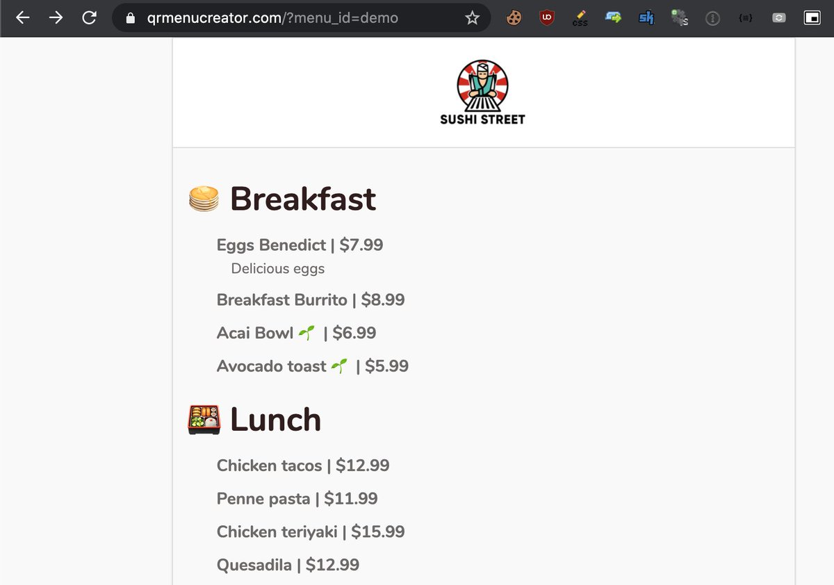 Then I added the view menu page which customers will see (all in one index.php of course )