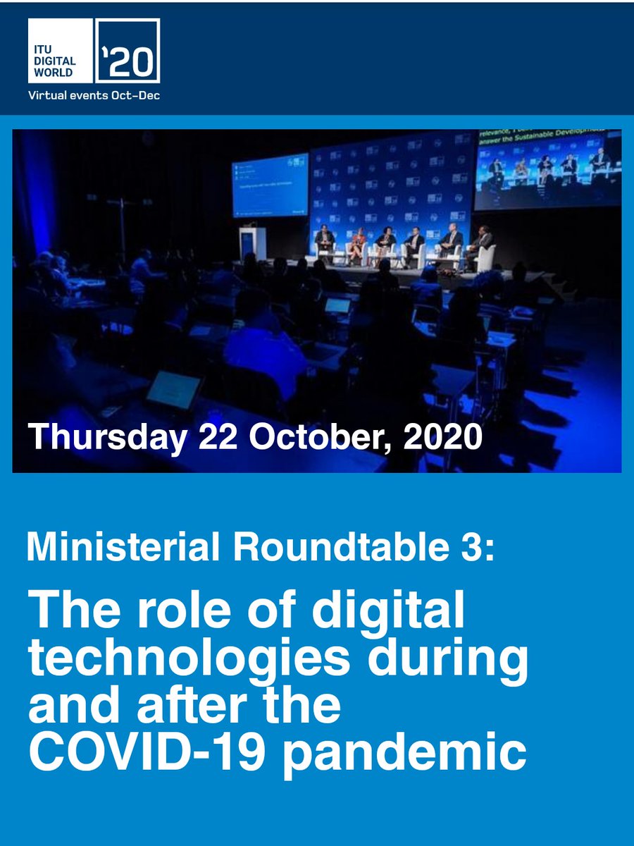 OfficialMPAAITT's tweet photo. #TuneIn as our Minister participates in a Roundtable discussion with Ministers & leaders in the telecoms industry from around the world as part of @ITU #DigitalWorld2020 on Thurs Oct 22 at 7am (🇹🇹 time).
Register via this link:
https://t.co/CvyUcVP2SI
#DigitalTransformation https://t.co/iklZMuCUdz
