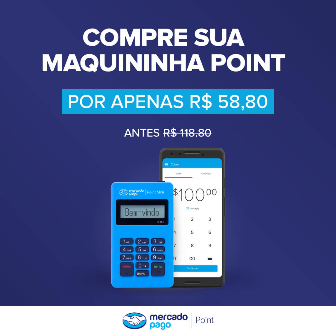 Você recebeu R$ 60 de desconto para comprar a sua maquininha e começar a vender. Tá esperando o que? Com Point Mini aceite cartões de débito e crédito onde e quando quiser. Com o Point, seu negócio não tem limites! mpago.li/2hCMkp8