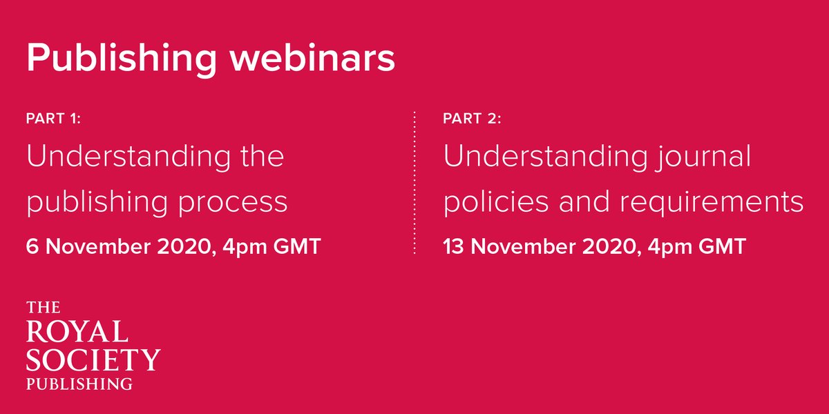 Sign up for one or both of our free publishing webinars taking place in November...

Part 1: Understanding the publishing process ow.ly/3FFU50BYy7e
Part 2: Understanding journal policies and requirements ow.ly/VlHK50BYy7d