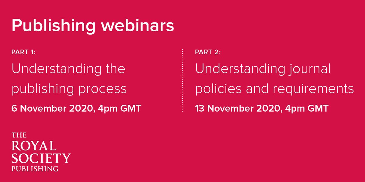 Sign up for one or both of our free publishing webinars taking place in November... Part 1: Understanding the publishing process ow.ly/3FFU50BYy7e Part 2: Understanding journal policies and requirements ow.ly/VlHK50BYy7d