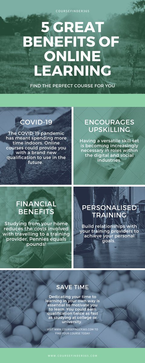 CourseFinder365's tweet photo. Gain a new qualification in a way that suits you. What have you got to lose? Here are just five of the great benefits we believe can achieved with online learning. Visit https://t.co/M3B3MTycOS to start your new course today. https://t.co/HhRl5r2O1a