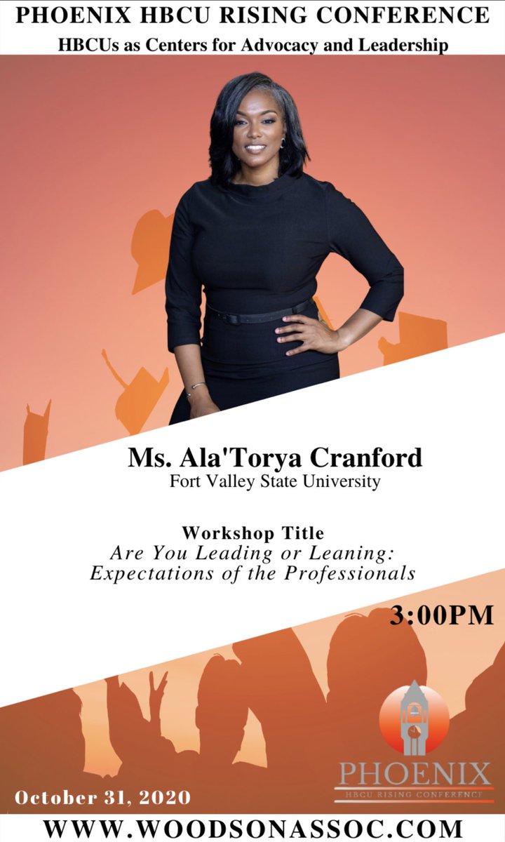 AVCranford's tweet photo. Grateful to share in a conference focused solely on HBCUs! Saturday, October 31, 2020, join us for the Inaugural Phoenix: HBCU Rising Conference. For 🔗visit bio for @woodsonassoc to register. Faculty, Staff, Administrators $25/Students $5. #hbculeadership #HBCUconference https://t.co/oIDgio5v8Y